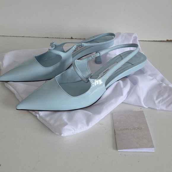 NIB JIMMY CHOO | Didi 45 patent leather slingback pumps HEELS Ice Blue SZ 38 - Picture 2 of 8